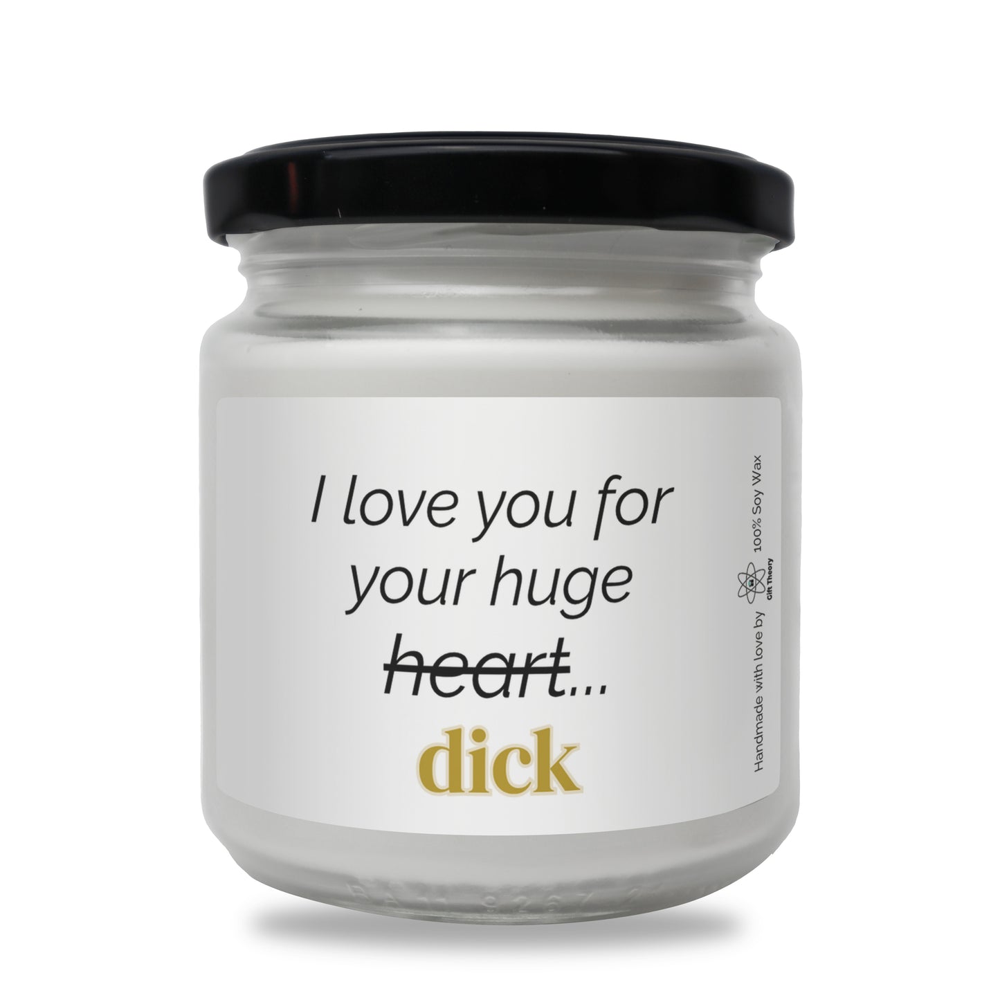 Ароматна соева свещ с надпис „I love you for your huge heart...“ — подарък от Gift Theory